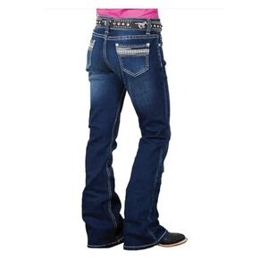 Rod's True Western Girls Dark Wash Rhinestone Star Bootcut Jeans Size 12 Stella